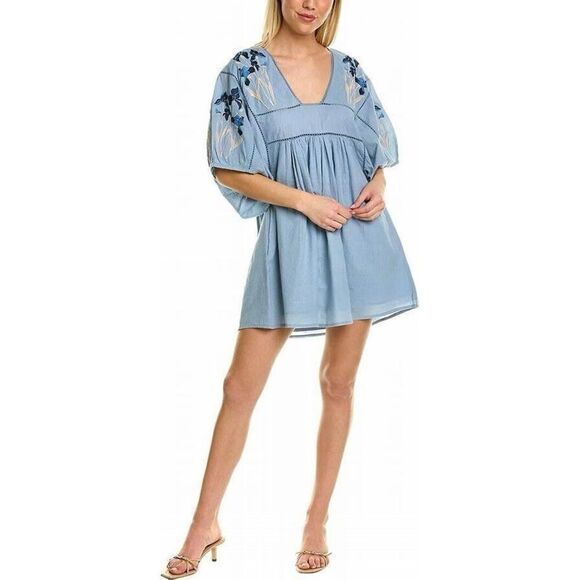 Blue Embroidered Women's Dress - Picture 3 of 5